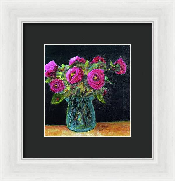 Ladybug and Pink Roses - Framed Print