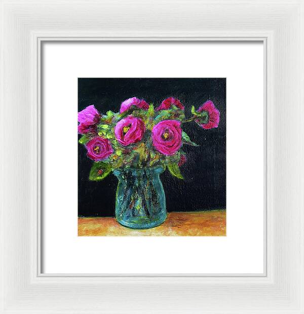 Ladybug and Pink Roses - Framed Print