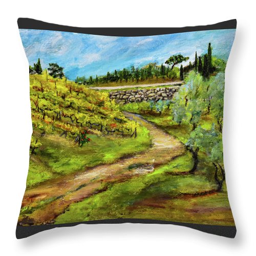 Vineyard Road - Tuscany, Italy 'en plein air - Throw Pillow