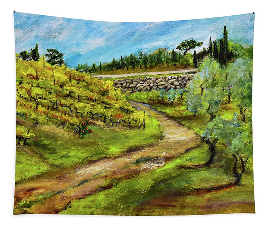 Vineyard Road - Tuscany, Italy 'en plein air - Tapestry