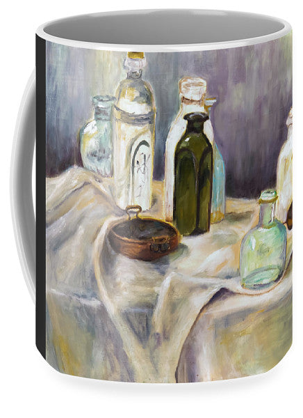 Copper Pots - glass bottles still life - Mug