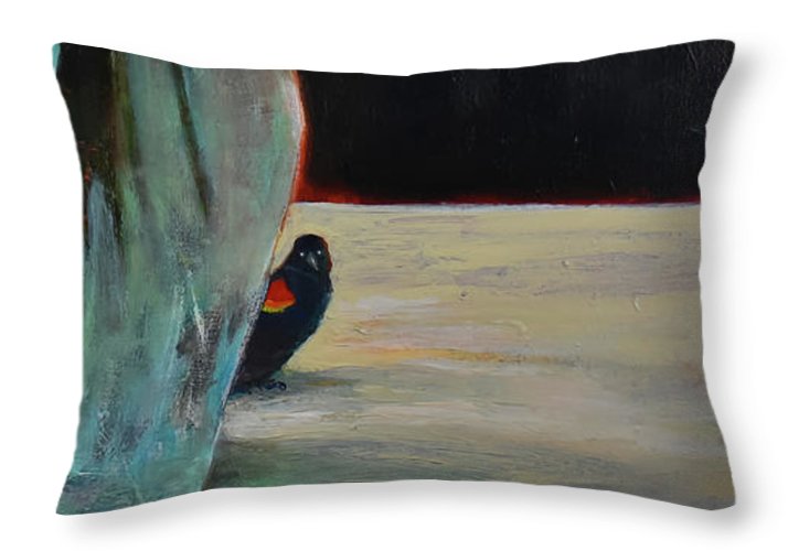 Curiosity, Red-winged Blackbird - open window series - Throw Pillow