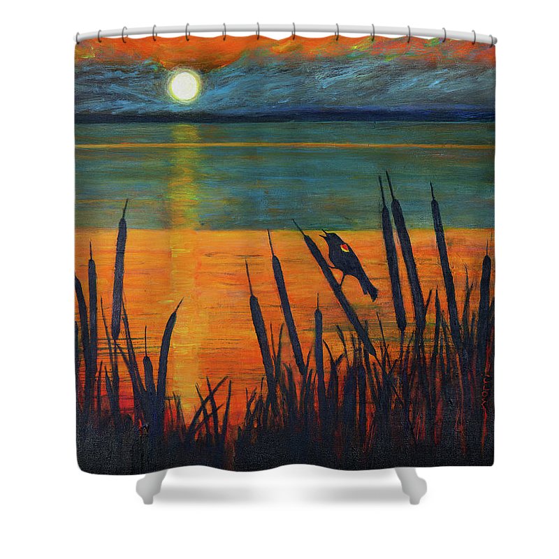 River Song, Red-winged Blackbird - Shower Curtain