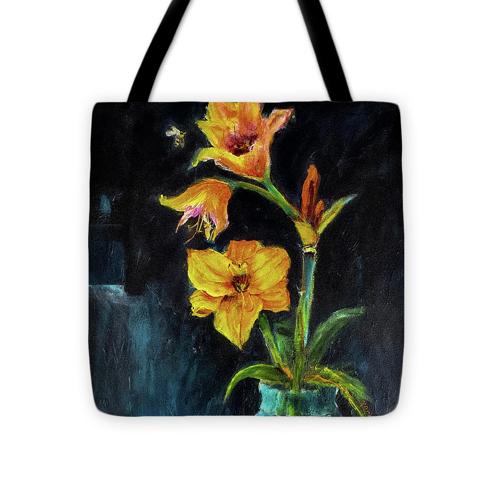 The Runaway Bee, he may have to spend the night - Open Window series - Tote Bag
