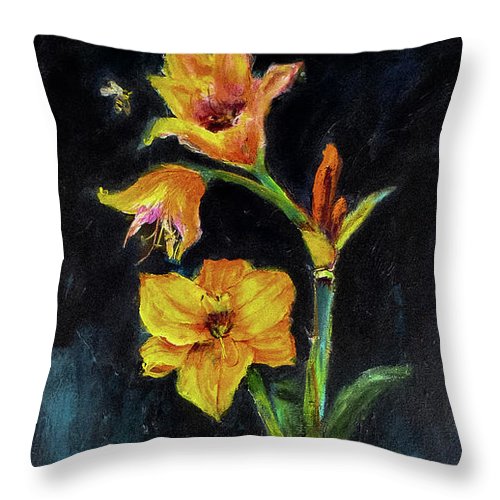 The Runaway Bee, he may have to spend the night - Open Window series - Throw Pillow