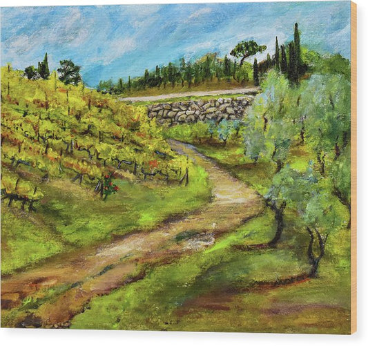 Vineyard Road - Tuscany, Italy 'en plein air - Wood Print