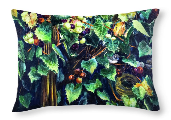Yellow-rumped Warbler Within Muscadines - Throw Pillow